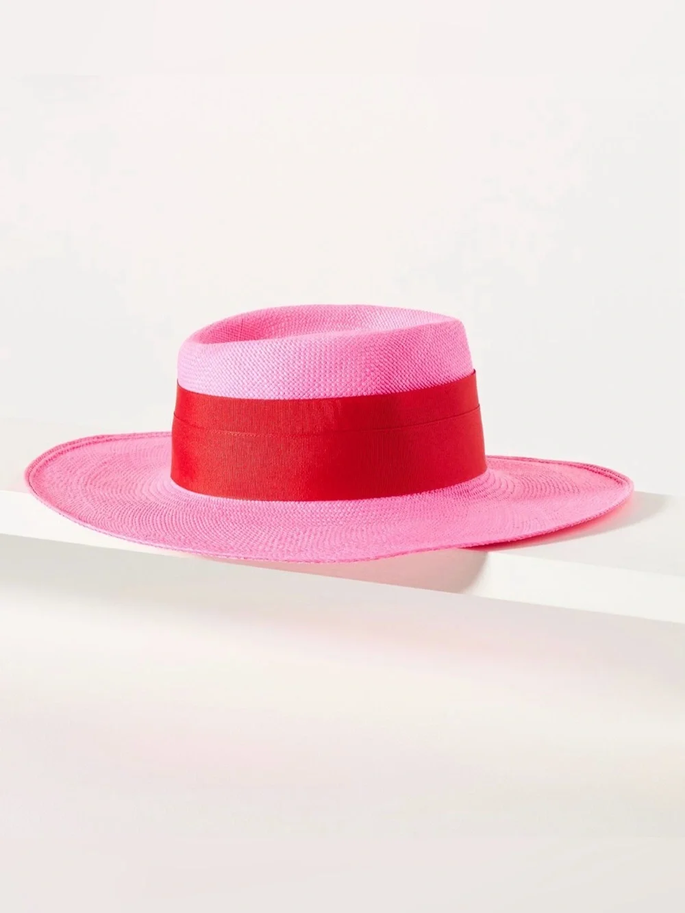 Artesano from Anthropologie Bright Pink Wide-Brim Straw Hat with Red Band